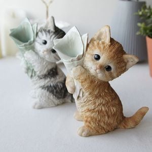 프로포즈 꽃다발 고양이 장식품 1P 선반 인테리어